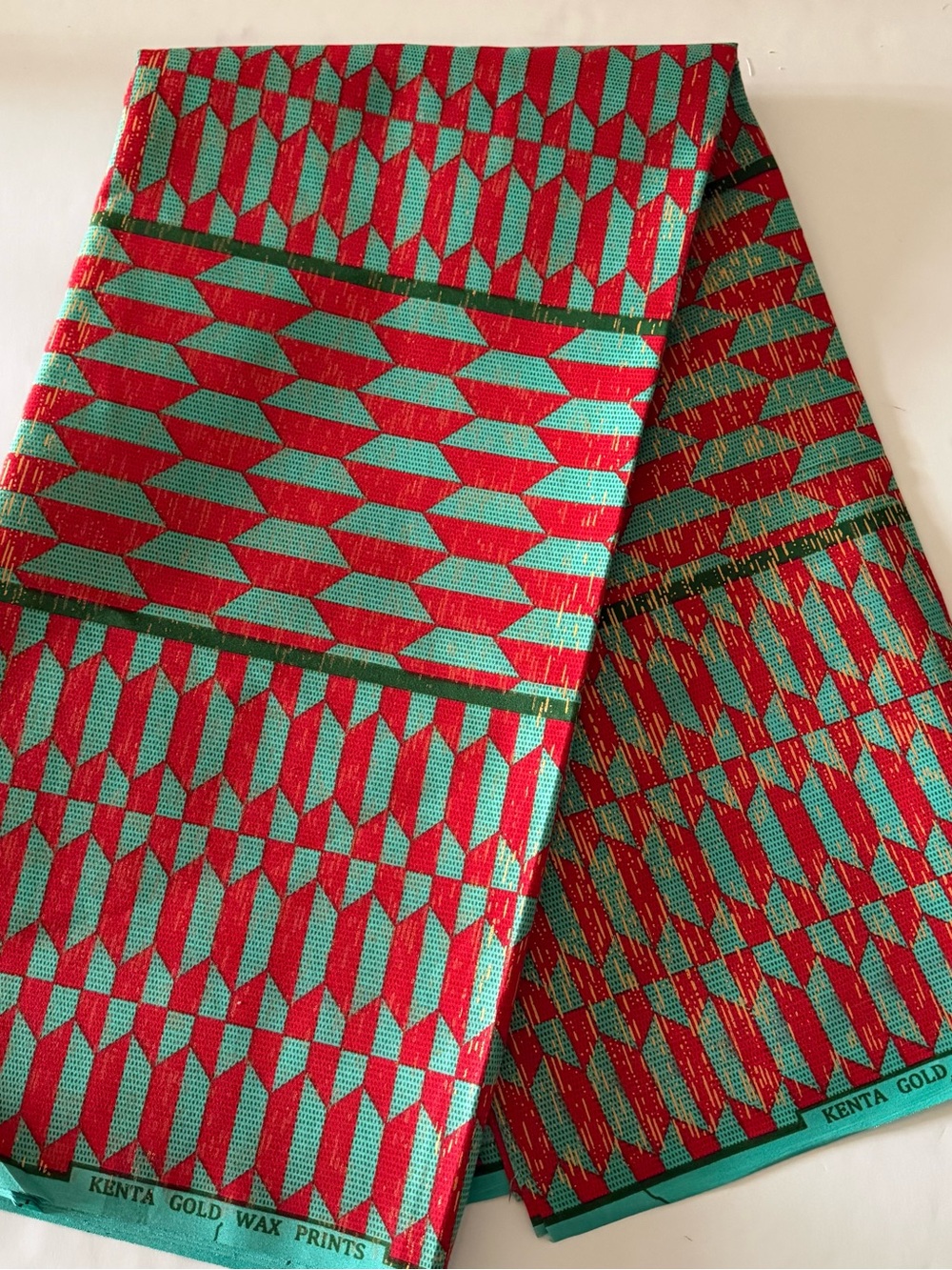 Red & Teal Geometric Print Cotton Fabric